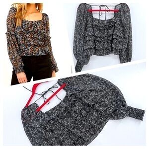 ASTR the Label Elva Flora Long Sleeve Top/Black Floral size XS